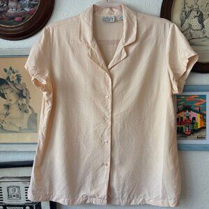 Vintage Silk Light Peach Short Sleeve Button Up